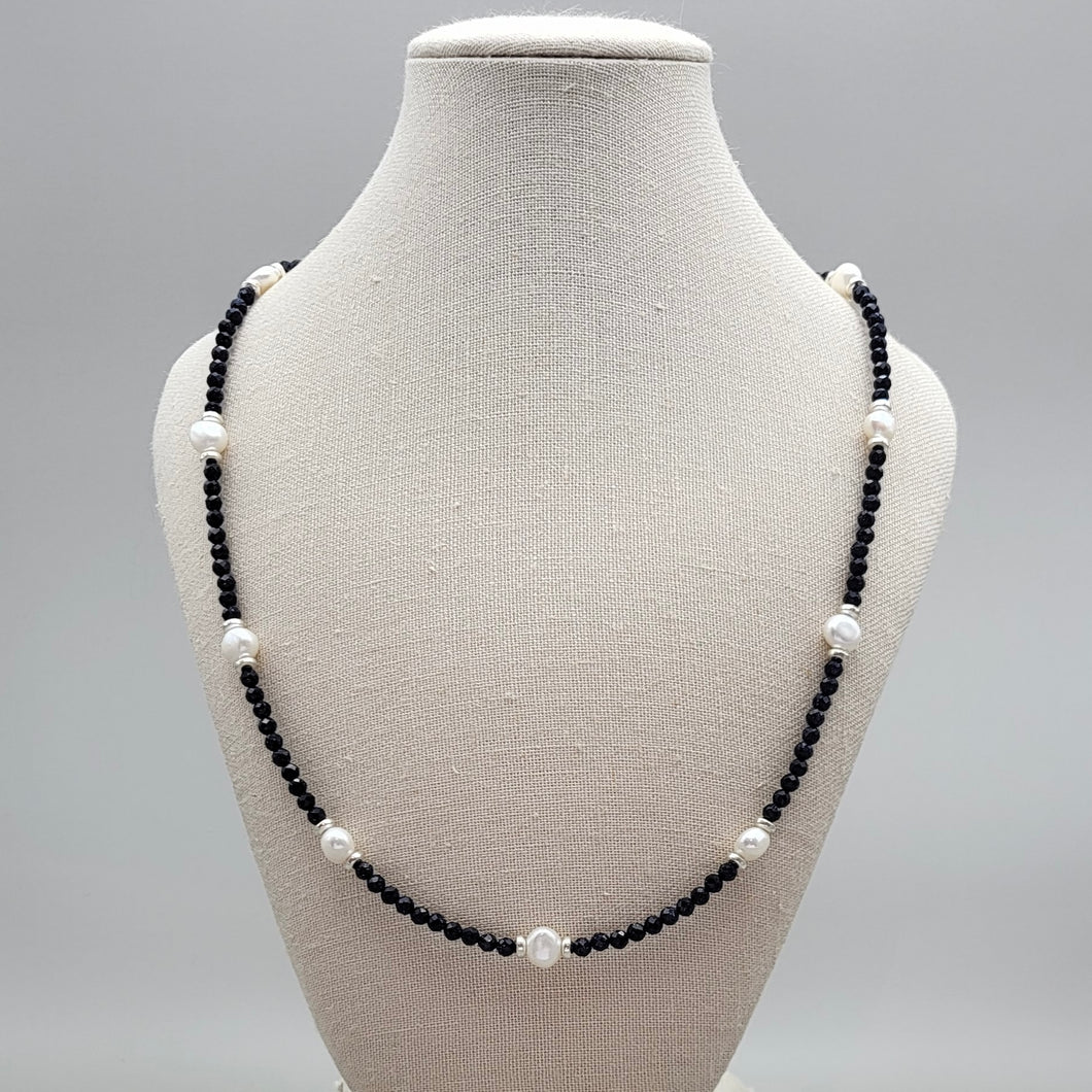 Dark Blue Goldstone with Freshwater Pearls