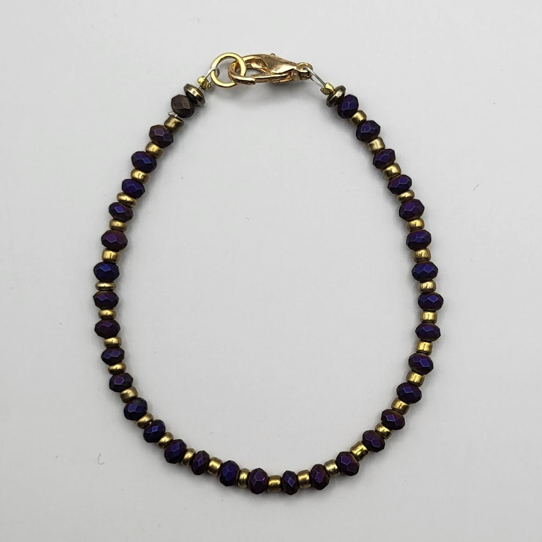 Dark Purple Crystal with Gold Seed Beads