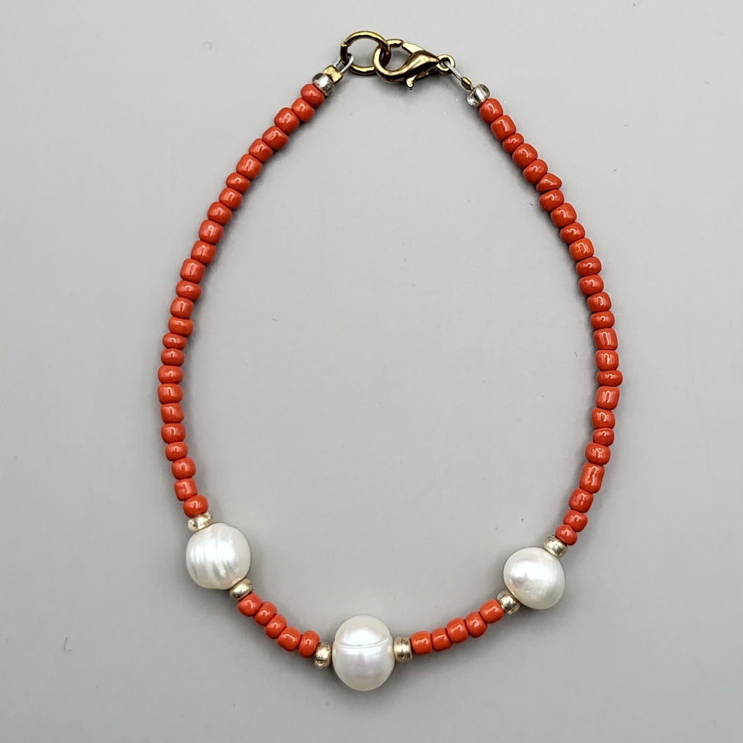 Orange Seed bead with Freshwater Pearls