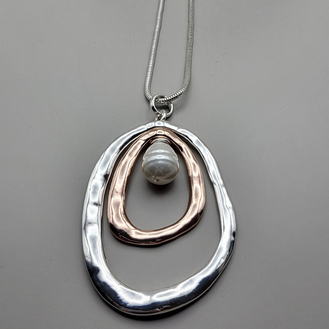 Silver and Rose Gold Plated Pendant with a Faux Pearl