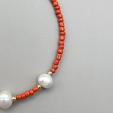 Load image into Gallery viewer, Orange Seed bead with Freshwater Pearls
