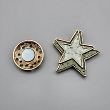 Load image into Gallery viewer, Enamelled Green and Gold Star Brooch

