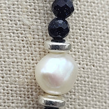 Load image into Gallery viewer, Dark Blue Goldstone with Freshwater Pearls
