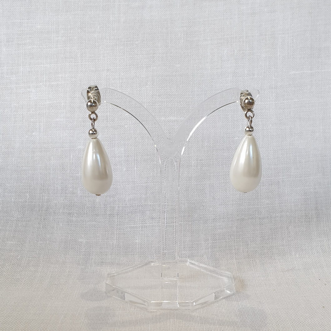 White Faux Pearl Earrings