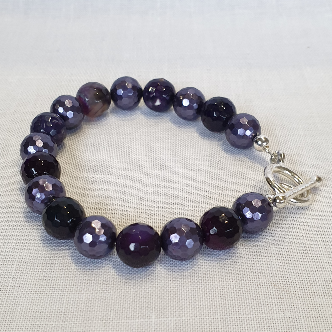 Purple agate and shell pearl bracelet